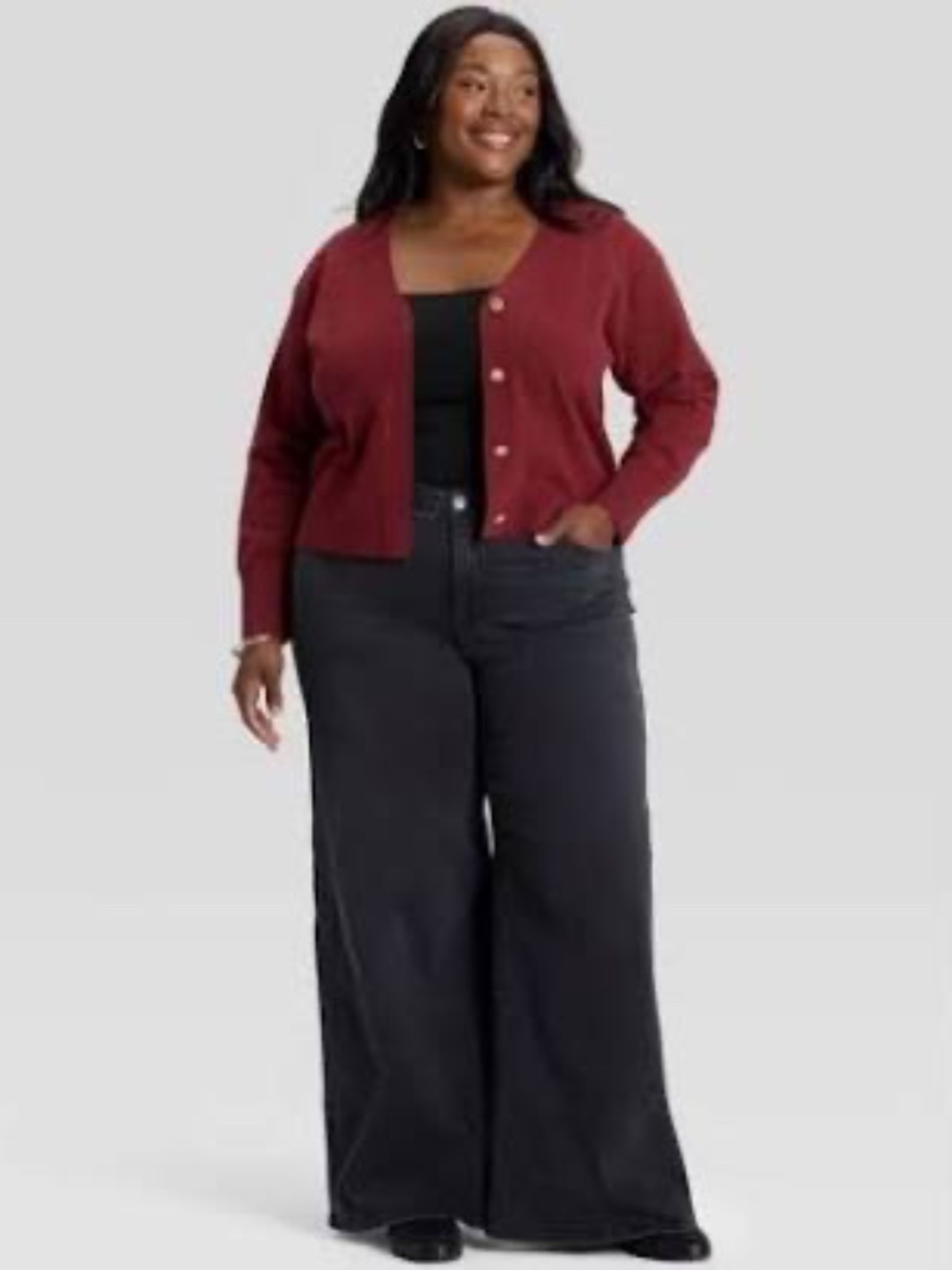 Ava & Viv Burgundy Button-Front Cardigan
